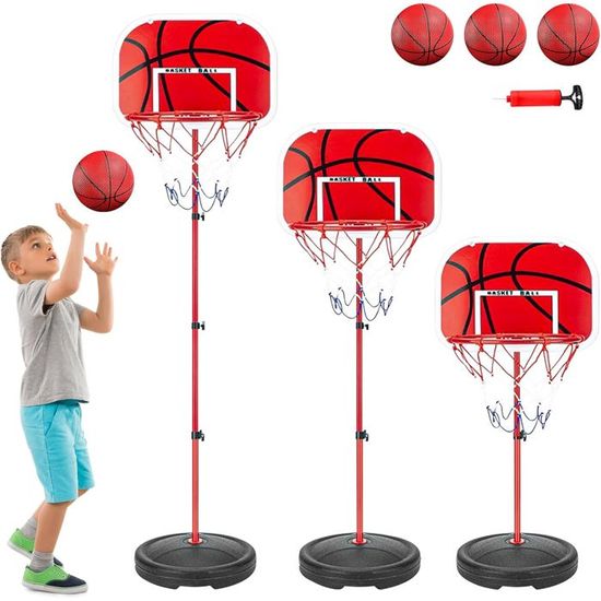 Panier de basket d'extérieur pour enfants, avec 2 filets, 3 ballons de basket, pompe et outils d