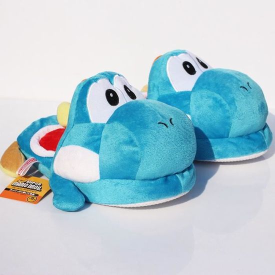 1 paires Yoshi bleu de bande dessin e en Peluche chaussons hiver