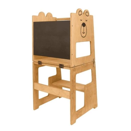 Learning Tower Montessori En Bois - Tour Avec Toboggan Et Tableau - Transformable 2-6 Ans - Made In Italy
