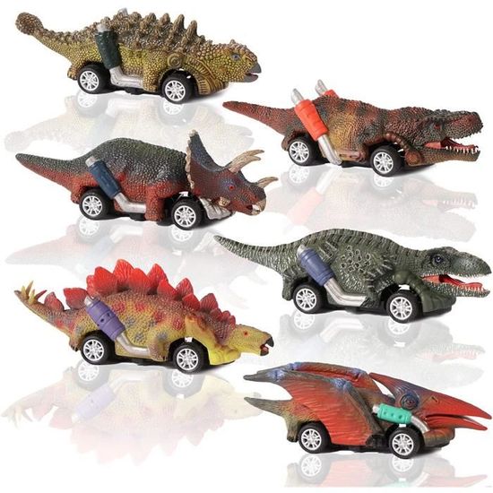 Lot De 4 Voitures-Jouets Animaux Dinosaures - Véhicules Miniatures - Cadeau Enfant