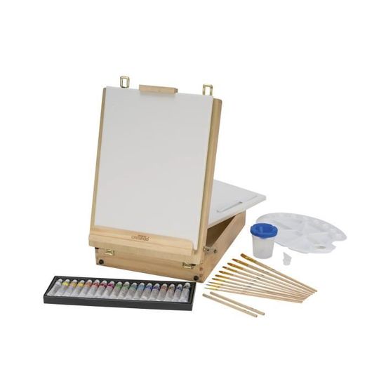 Boite Chevalet Peinture Bois Kit Débutant Pour Artiste Peintre Inclut Chevalet Peinture De Table, Peinture Acryliques, Pinceau[1113] - Beaux-Arts Et Loisirs Créatifs