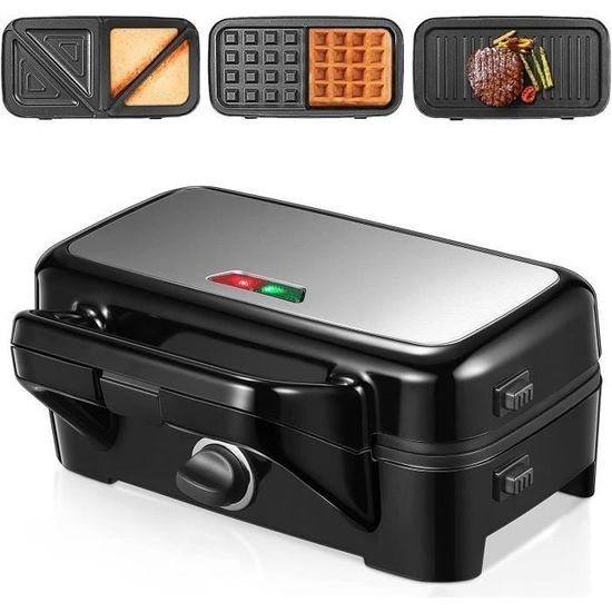 Gaufrier 3 En 1 1200W FOHERE - Appareil Croque-Monsieur, Machine à Gaufres Et Grill à Sandwich Avec Plaques Interchangeables Et Contrôle Température 5 Niveaux
