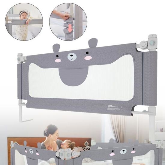 Barrière De Lit Pour Enfant LZQ - Relevable Verticalement, Sécurité Bébé 150 Cm Petit Ourson - Protection Anti-Chute Réglable