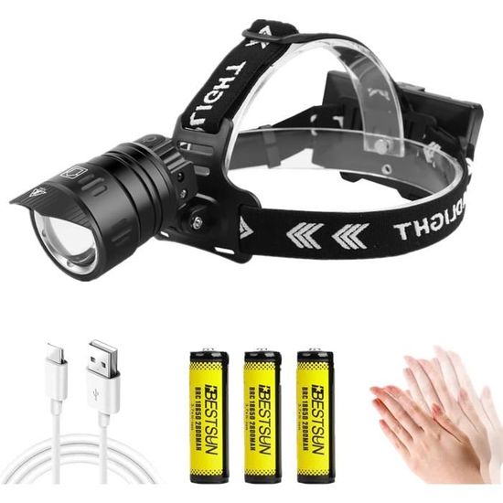 Lampe Frontale LED 60000lm Rechargeable USB - Capteur De Mouvement, 5 Modes, étanche, 1200mAh