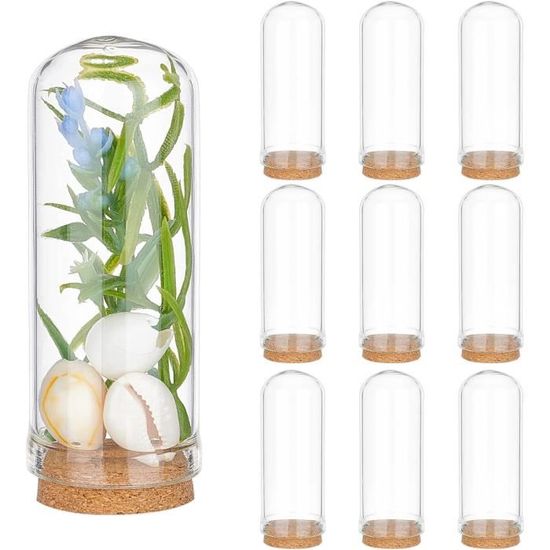 Cloches Dôme En Verre PH PandaHall - 10pcs Avec Base Liège - Décoration Mariage, Artisanat - 2.8x7.1cm