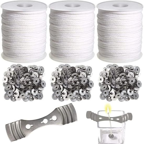 100 Pièces Mèches De Bougie Pré-Cirées 61m Coton Naturel + Supports - Kit Complet Fabrication Bougies DIY