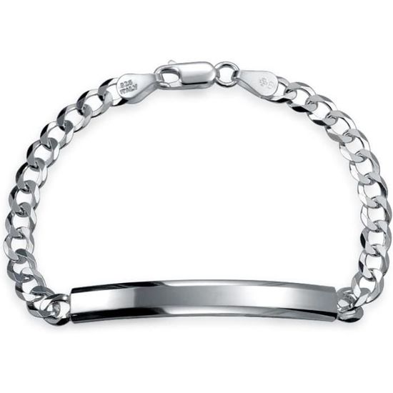 Personnalisé Graver Nom Bar Identification Id Bracelet Croix X Lien Bande Pour Hommes Deux Tons