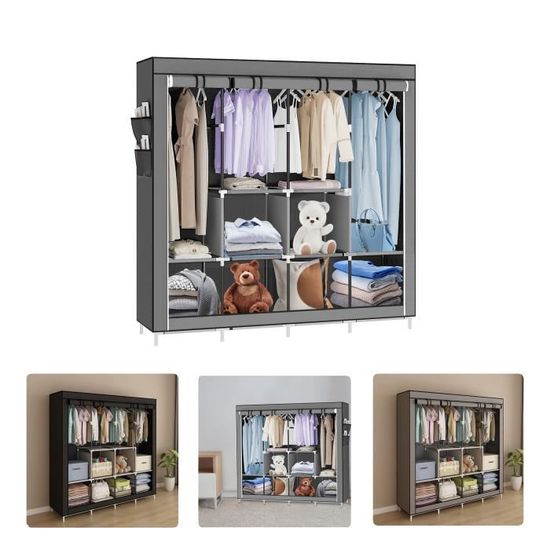 Willonin® Armoire Penderie portable de chambre en Toile non tissée Gris