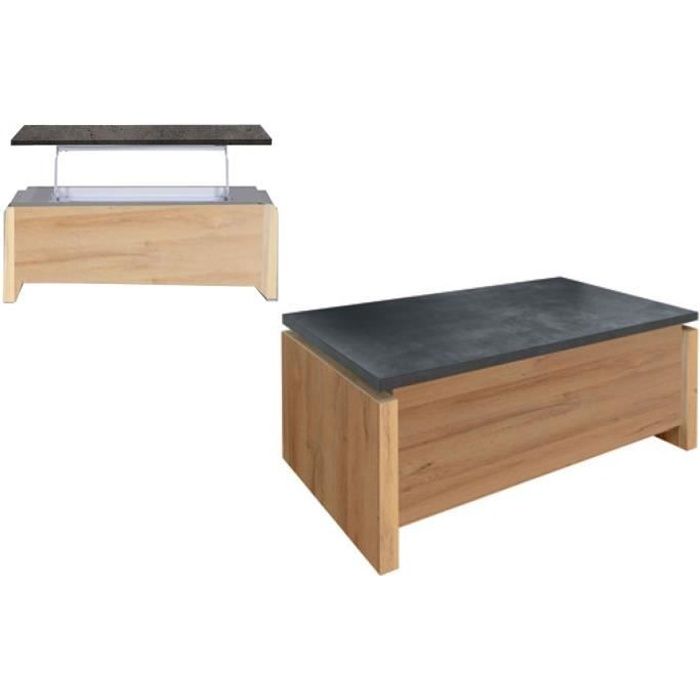 PORNICHET LAQUÉ TAUPE ET CHÊNE SÉJOUR SALLE À MANGER MODERNE : La Table Basse Relevable