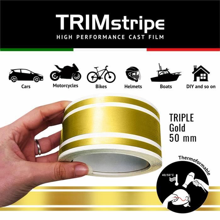 Bandes Adhésives Décoratives Triple Bande 16mm X 10m - Or, Pour Voiture, Moto, Customisation