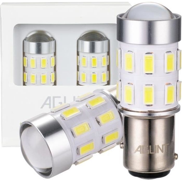 AGLINT Ampoule 1157 LED 24SMD BY15D Feux Arrière Voiture DRL Feu Recul Frein Lampe Blanc 12V 24V 2PCS