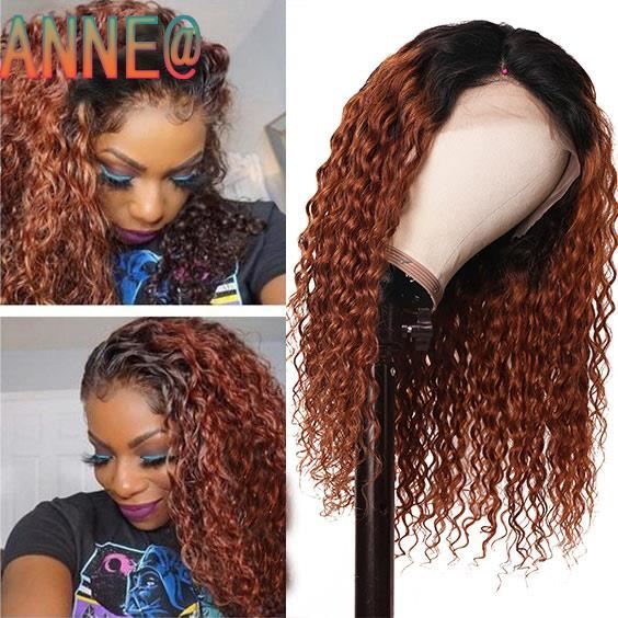 Perruque pour femme Remy -16Pouces Lace Front Human Hair Wigs-Ombre 1B-30 Frisé