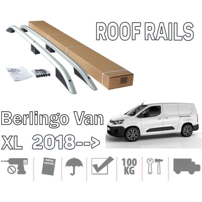Barres de toit pour Citroen Berlingo III 09-2018> Van long longitudinales alu + pieds plastique noir