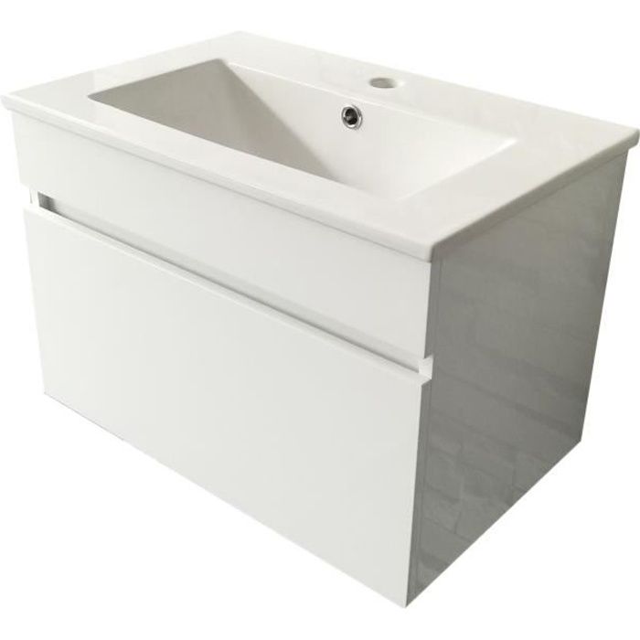 Meuble de salle de bains 1 tiroir + Vasque - Blanc Laqué - L.60 x P.38.4 x H.40cm