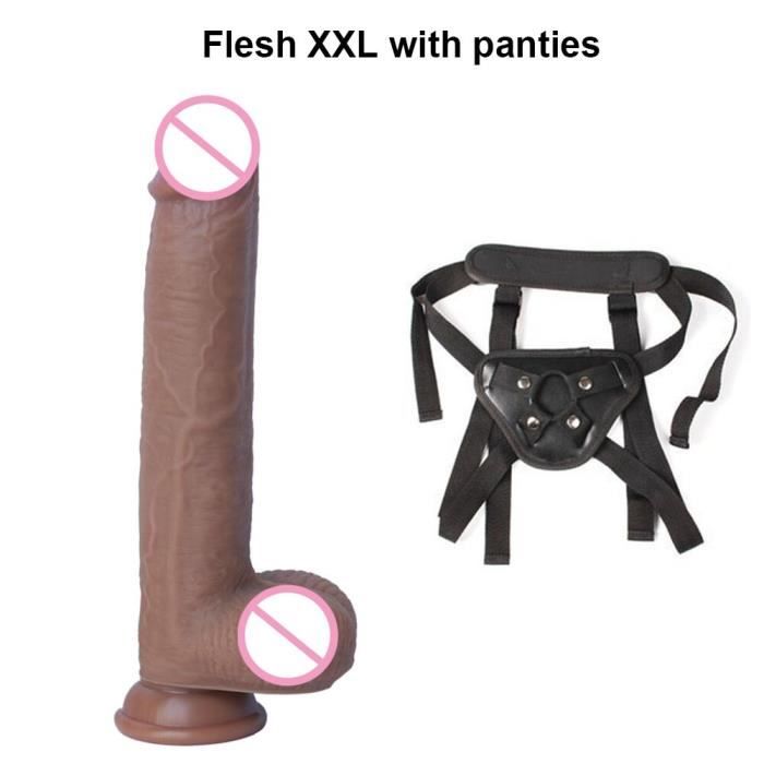 4 taille peau sentiment réaliste gode Silicone souple énorme grand pénis avec ventouse jouets sexu - Type: Flesh XXL Panties -WL5763