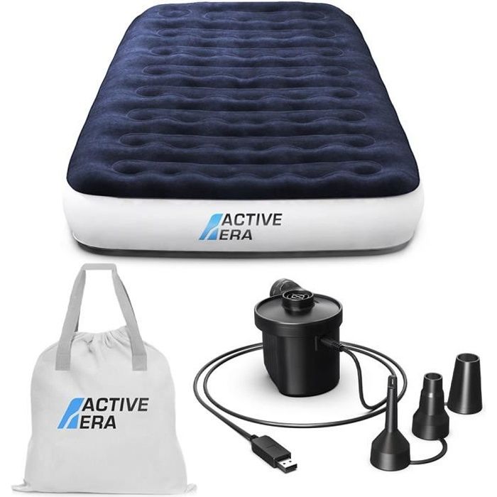 Matelas Gonflable 1 Personne Active Era avec Pompe à Air Rechargeable et Pompe à Pied - 99 x 203 x 22cm