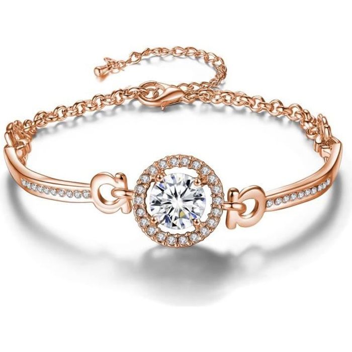 Bracelet Femme Crystal Charms élégant Zircon Chaîne Bijoux  Cadeau pour les Femmes Fille - Couleur Or Rose