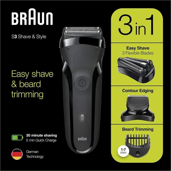 Braun Series 3 Shave&Style 300BT Rasoir Électrique Barbe Homme, Noir