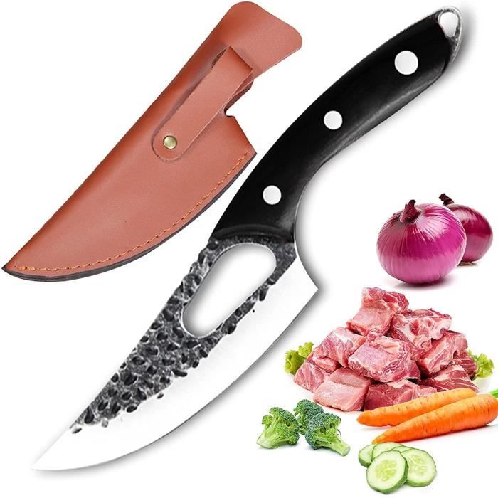 Couteau de Chef Professionnel 27,5cm Couperet de Cuisine, Couteau de Boucher Couteau a Desosser Acier Inoxydable Forgé Cuisine C143