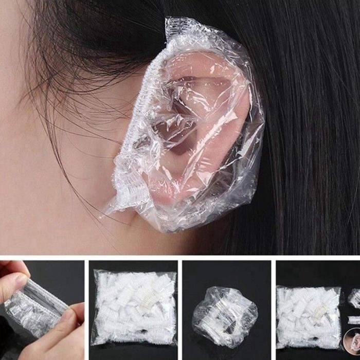 Bonnets de douche,Protège oreilles imperméable jetable, 100 pièces, bonnet de protection, pour douche, bain, teinture - Type Clear