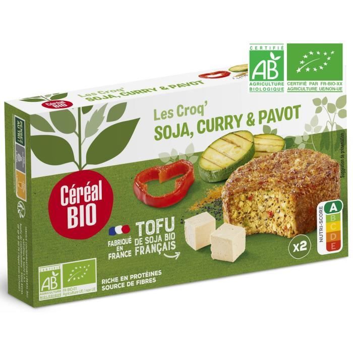 CEREAL BIO Croq'Soja Curry Pavot Bio, spécialité végétale à base de tofu - 200 g