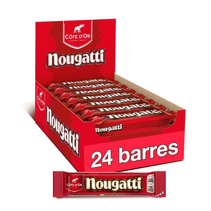HOLLYWOOD COTE D'OR Nougatti - Barre de Nougat au Chocolat au Lait - Cacao 100% durable - 24x 30 g