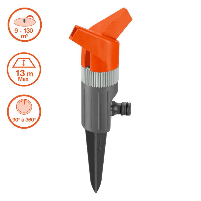 GARDENA Arroseur rotatif Foxtrot Classic – Surface 130m² – Portée 13m max – Arrosage 20° à 360° – Garantie 5 ans (1953-20)