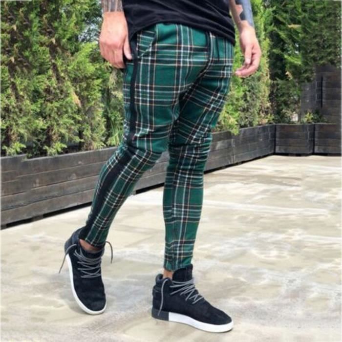 Pantalons de sport décontractés longs pour hommes Pantalon à carreaux coupe ajustée Pantalon de jogging de course à pied Noarlall