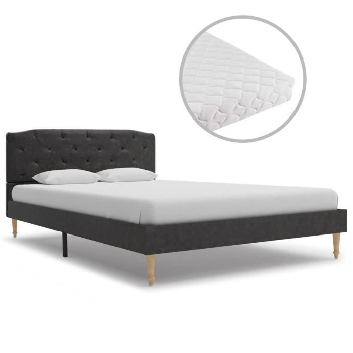 Lit complet avec matelas contemporain adulte Noir Tissu 120 x 200 cm