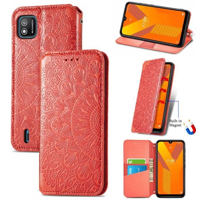 Housse à Rabat Portefeuille pour WIKO Y62 6.1-,Etui de Protection avec Fonction Support Magnétique Portables,Rouge