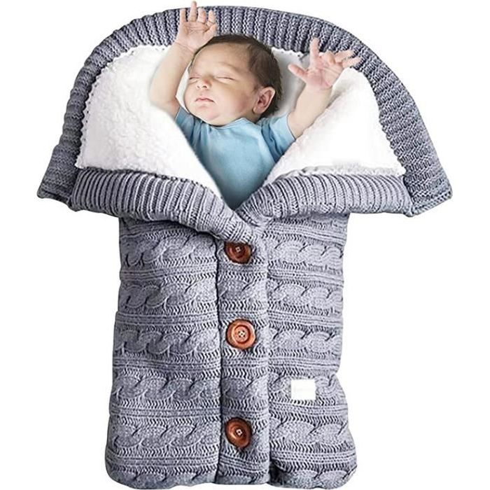ROCK Nid d'ange - Couverture de réception tricotée pour bébé - Convient pour 0-12 mois - gris