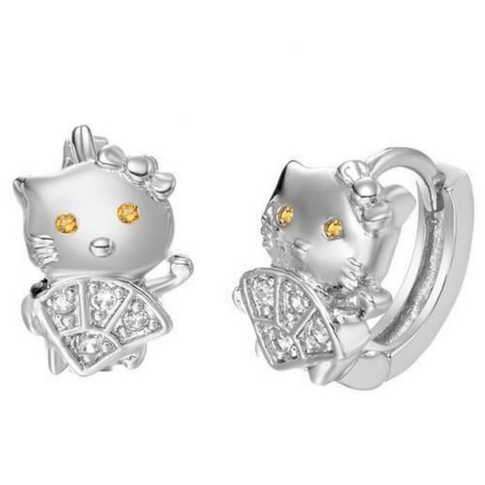 Boucles d'Oreille Créoles Hello Kitty Argent 925