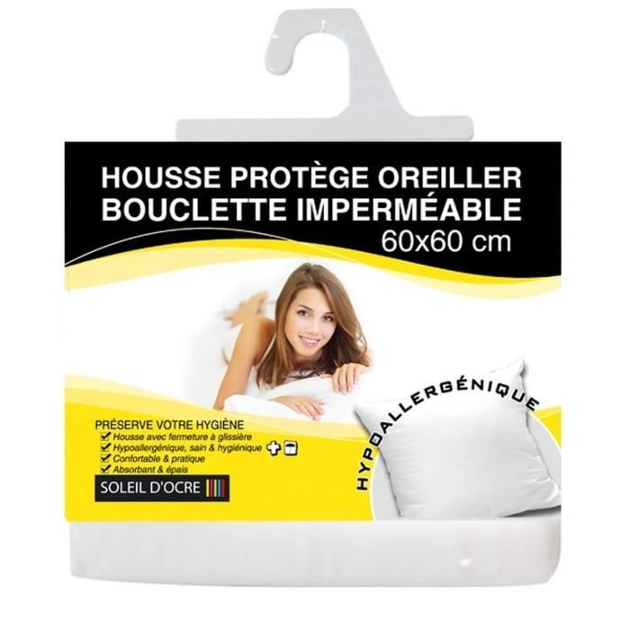 SOLEIL D'OCRE Sous taie protège oreiller bouclette 60x60 cm blanc