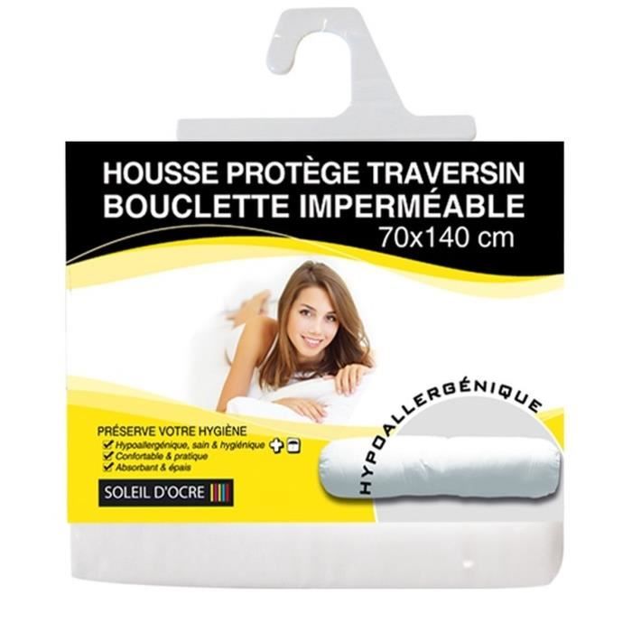 SOLEIL D'OCRE Sous taie protège traversin bouclette 70x145 cm blanc