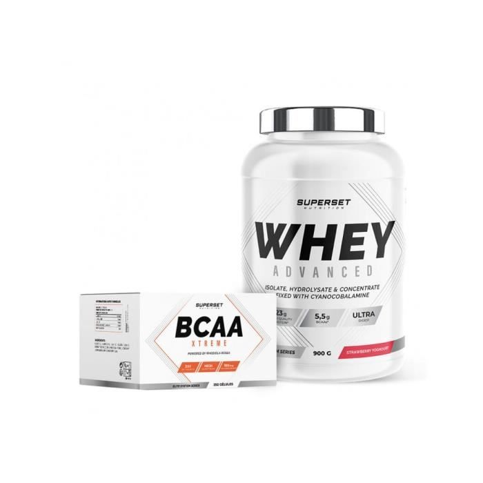 Programme Muscle Recovery - 100% Whey Proteine Advanced 900g Fraise Yogourt - BCAA Xtreme