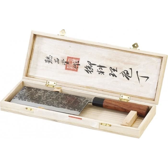 Hachoir chinois, lame forgée main et manche en bois