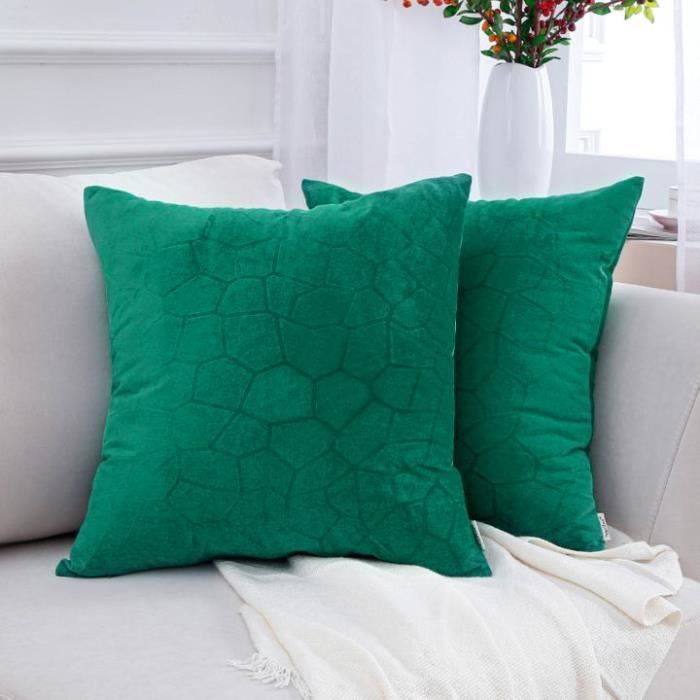 Topfinel Housse de Coussin Vert Emeraude en Velours à Motif avec Les Rayures Decoration Chambre Cuisine 50x50cm 2pcs