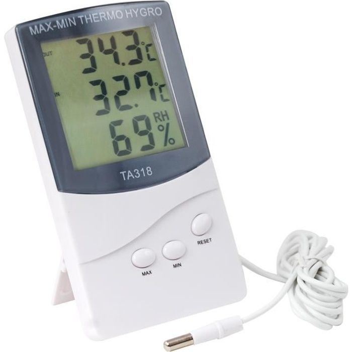 TRIXES Thermomètre numérique 2 capteurs intérieur extérieur température, alarme, météo