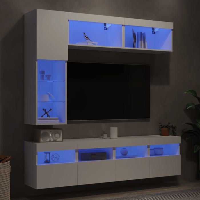 vidaXL Ensemble de Meubles TV Muraux avec Lumières LED 7 pcs Armoires de Télévision Suspendues Ensemble de Meubles Télé 3216757