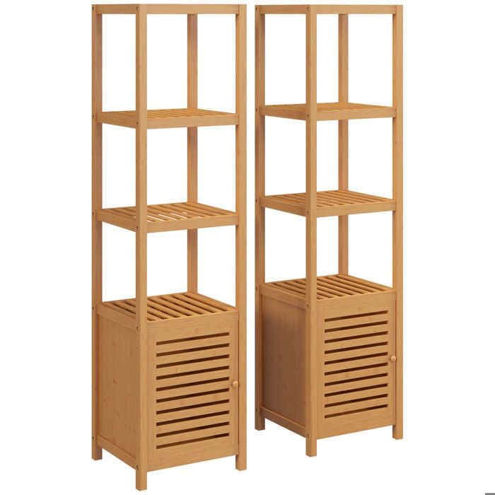 Lot de 2 meubles colonne rangement - HOMCOM - Bois en bambou - 36x33x140cm - Bois naturel