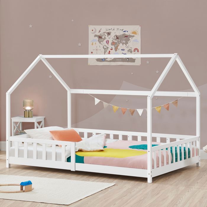 Lit cabane Hesel pour enfants bois de pin 90 x 200 cm blanc
