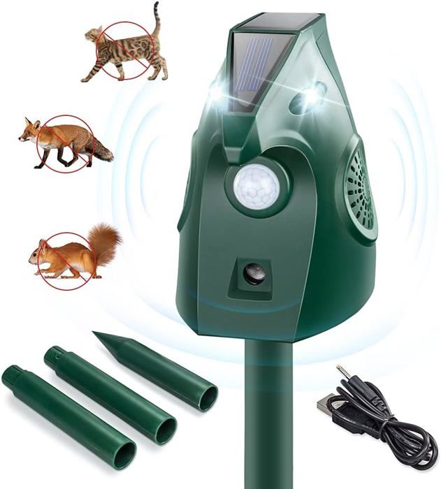 Repulsif Chat Exterieur, IP66 étanche Repulsif Chat Solaire, Répulsif Chat Ultrason, Répulsif Animaux 5Modes Réglable,Répulsif pour Chats,Répulsif Ultrason Anti Rongeurs,pour Chien,Chat,Renards,Lapins