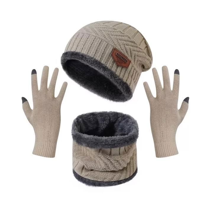 Hiver tricoté bonnet chapeau et écharpe gants ensemble épais polaire Hiver tricoté bonnet chapeau et écharpe gants ensemble épais polaire