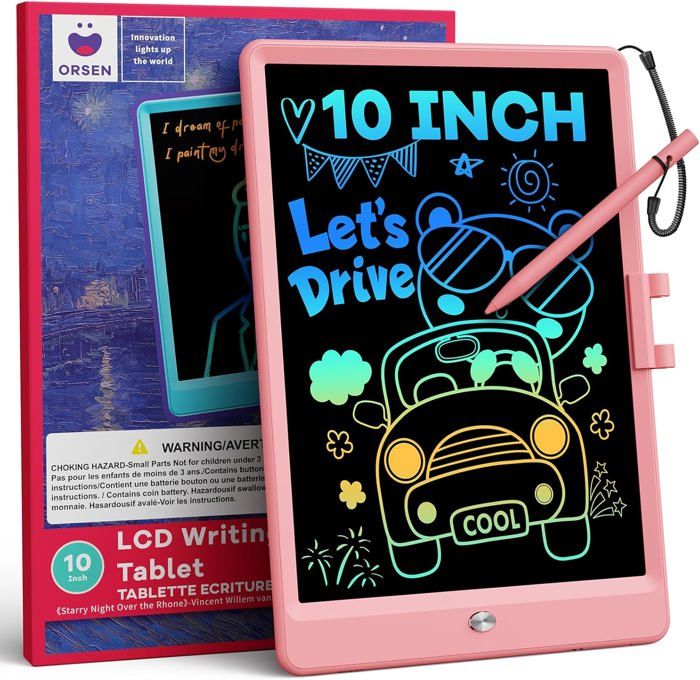 Tablette Dessin Enfant Jouet,LCD Ardoise Magique Coloré Effacable Jouet Enfant 3 4 5 6+ Ans Cadeau Garcon Fille Tablette Ecriture Graphique Enfants Educatif Loisir Creatif Tableau Dessin-Pink/10 inch