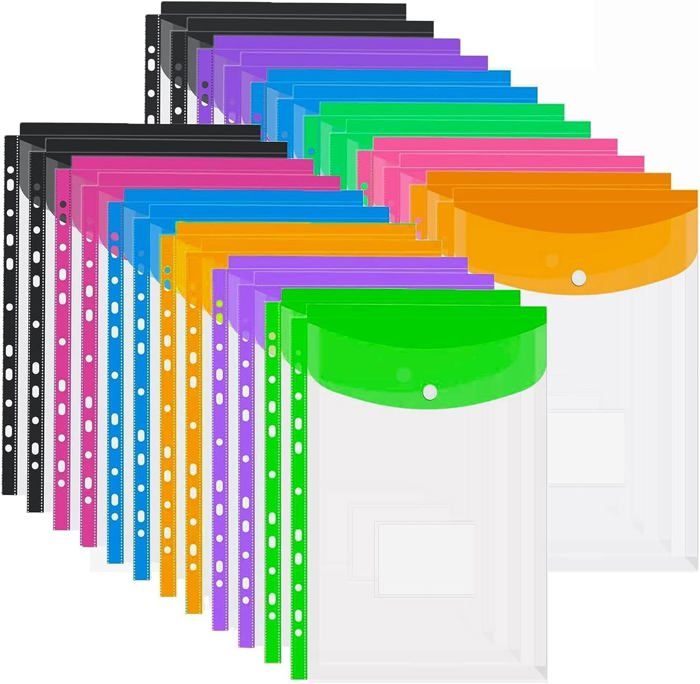 ASelected Lot de 24 Pochette Plastique A4, Pochettes Perforées