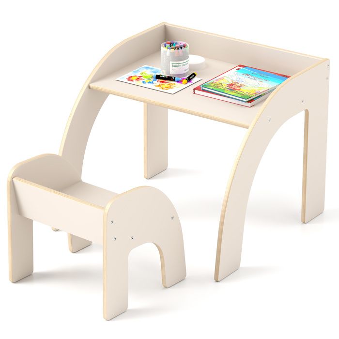 DREAMADE Ensemble Table et Chaise pour Enfant Bureau Enfant avec Tabouret Plateau Spacieux Meuble dActivité pour Chambre Blanc