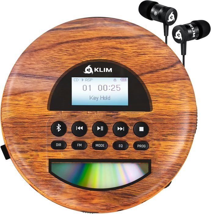 KLIM Nomad - Lecteur CD Portable 2024 - Bluetooth, Radio FM, Lecteur Carte TF - Batterie 14h - Anti-Sauts - Avec Écouteurs