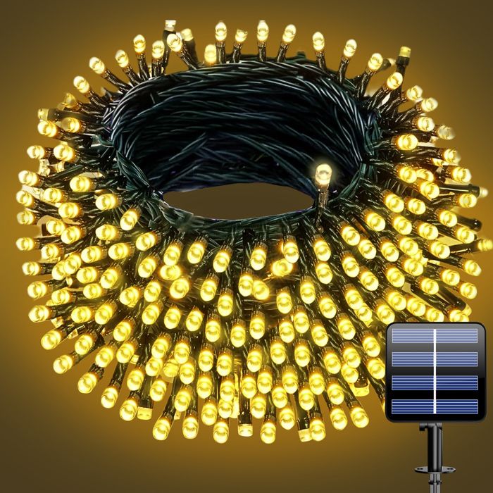 Guirlandes Lumineuses Solaires Étanches - 20m 200 LED pour Pergola/Mur/Clôture Jardin Extérieur  8 Modes de Clignotement  IP65