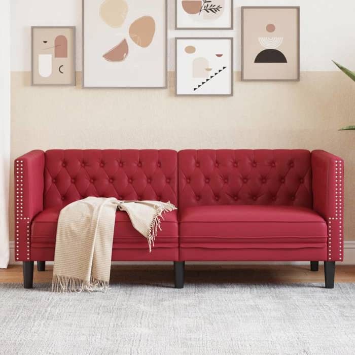 SALE 2025Canapé fixe - Canapé à 2 places Chesterfield rouge bordeaux similicuir - 174x74 5x70 5 cm 28 9 Kg 1204
