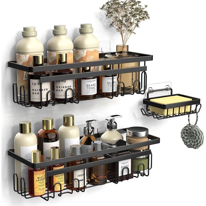 Etagere Douche Sans Percage, Lot de 3, étagère Douche Accessoire Salle de Bain en Acier